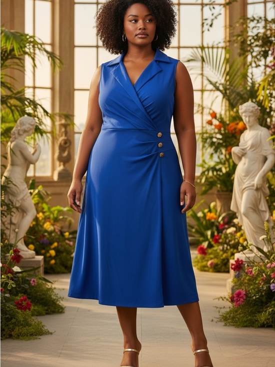 Grace Karin Dresses & Skirts - Grace Karin Sleeveless Faux-Wrap Midi Dress in Royal Blue